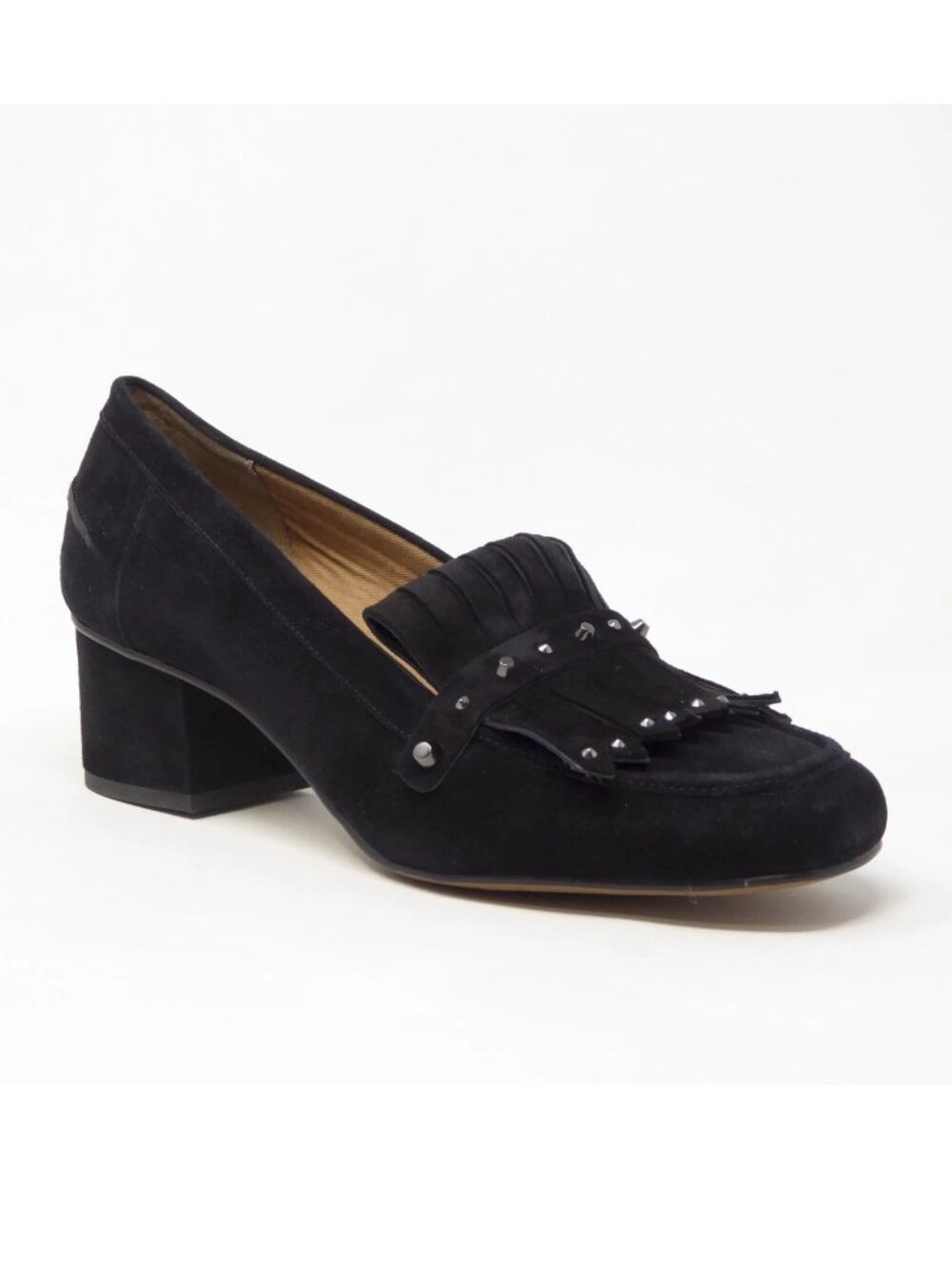 Franco Sarto Lauryn Black Suede Heeled Loafer Pumps